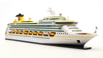Anzeigen ein 3d Miniatur Kreuzfahrt Schiff. generativ ai foto