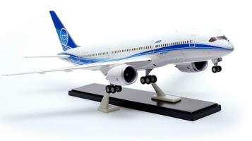 Anzeigen ein 3d Miniatur boeing 787 Traumliner. generativ ai foto