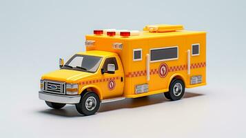 Anzeigen ein 3d Miniatur Krankenwagen. generativ ai foto