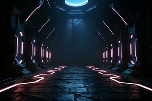 Obsidian Kammer verwandelt in ein 3d Sci-Fi Oase, Projektion futuristisch Maße. ai generiert foto