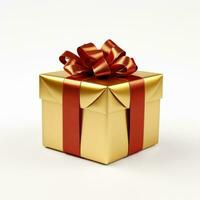 golden Geschenk Box mit rot Band, generativ ai foto