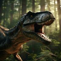 Tyrannosaurus, T-Rex im das Wald Hintergrund, generativ ai foto