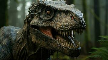 Tyrannosaurus, T-Rex im das Wald Hintergrund, generativ ai foto