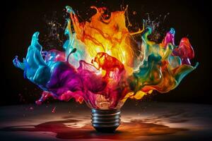 explosiv platzen von Farbe und Farbe von kreativ Licht Birne foto
