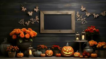 Halloween Hintergrund mit Kürbis und Kürbisse, KI-generiert foto