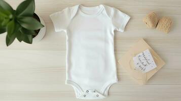 ein Baby, mit ein Weiß Hemd Body, ai generiert foto