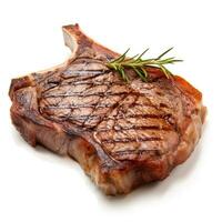 gewürzt t Knochen Steak gegrillt zu Perfektion elegant isoliert auf ein Weiß Hintergrund foto