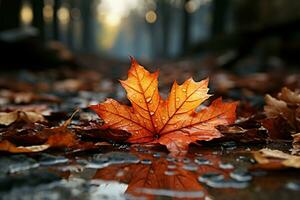 ein Teppich von Herbst Blätter Decken das Pfad im warm Farbtöne ai generiert foto