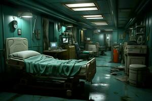 unbesetzt medizinisch Zimmer, einsam Bett, ausströmend ein Sinn von ruhig Erwartung ai generiert foto