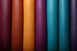faszinierend Nahansicht Highlights das Vielfalt von Farbtöne im Leder Textur ai generiert foto