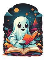kawaii Weiß Geist lesen Bücher Kunstwerk zum Halloween foto