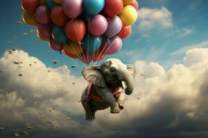 Elefant fliegend Luftballons. generieren ai foto