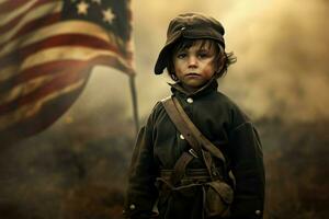 belastbar amerikanisch Militär- Kind. generieren ai foto