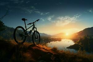 Radfahren zum Freizeit unter das riesig Nacht Himmel, ein still Reise ai generiert foto