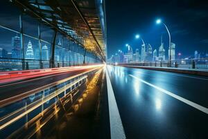 Stadtbild beim Nacht Frames ein geschäftig städtisch der Verkehr Straße im fesselnd Landschaft ai generiert foto