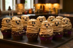 bezaubernd gespenstisch bunt Halloween Cupcake, ai generiert foto