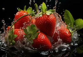 ai generativ Foto von Erdbeeren im Wasser Spritzen