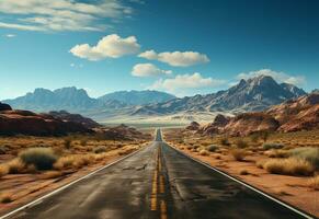 ai generativ Foto Straße klar Himmel Wüste Berge Landschaft realistisch Bild, Ultra hd, hoch Design sehr detailliert