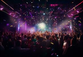 ai generativ Party Szene von ein festlich Nacht Verein mit glücklich Menschen und freunde Sony a7s realistisch Bild foto