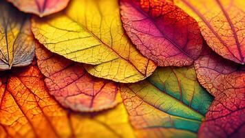 schließen oben von Herbst Blätter. mehrfarbig fallen Blätter. bunt Herbst Blätter. ai generativ. foto