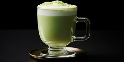 ai generiert. ai generativ. japanisch asiatisch Essen Tasse Matcha Latté Kunst auf einfach Hintergrund. Grafik Kunst foto