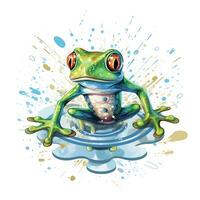 Aquarell Frosch im Natur Kopf Sitzung generativ ai foto