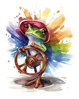 Aquarell Frosch im Natur Kopf Sitzung generativ ai foto