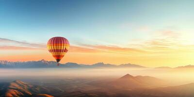 ai generiert. ai generativ. heiß Luft Ballon szenisch Aussicht beim Natur draussen schön Sand Berg Fluss Landschaft. Grafik Kunst foto