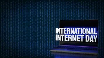 das Gold Text auf auf Laptop zum International Internet Tag 3d Rendern foto