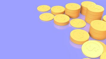 das Gelb Münzen auf Blau Hintergrund zum Geschäft oder Geld Konzept 3d Rendern foto