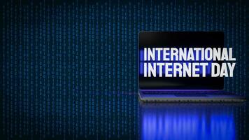 das Gold Text auf auf Laptop zum International Internet Tag 3d Rendern foto