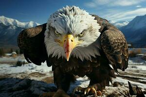 majestätisch Adler schließen oben offenbart das Kunst von Flug und Landung ai generiert foto