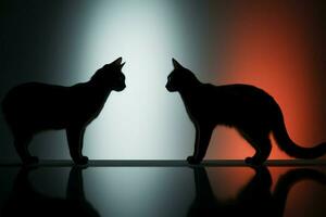 gerendert Kunst, 3d Katzen Eleganz angezeigt durch Schatten auf Mauer ai generiert foto
