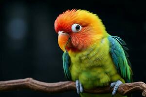 exquisit Gefieder von ein Fischer Lovebird scheint im ein fesselnd Porträt ai generiert foto