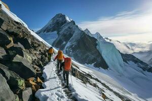 weiter, Alpinisten erobern das herausfordernd Pisten von Grossglockner Berg ai generiert foto