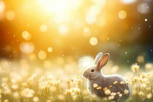 Nahansicht von süß Hase mit schön Bokeh Hintergrund, generativ ai Illustration foto