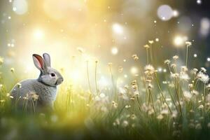 Nahansicht von süß Hase mit schön Bokeh Hintergrund, generativ ai Illustration foto