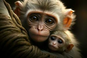 mütterlicherseits Affe umarmt beide Mutterschaft und Ehepartner Verbindung mit Zuneigung ai generiert foto