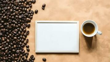Kaffee Tasse mit leer Bild rahmen. Kaffee Tag Konzept. generativ ai foto