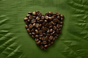Kaffee Bohnen im Herz Form. Kaffee Tag Konzept. generativ ai foto