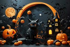 spektral Pracht, ein spuktakulär Halloween Kunst - - Kürbis, Geist, Mond, schwarz Katze, und Süßigkeiten abstrakt Extravaganz. ai generiert foto