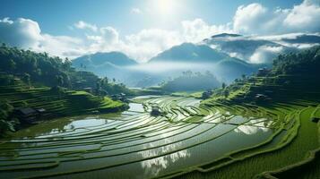 Herrlich breit Winkel Aussicht von terrassiert Reis Felder, ein natürlich Wunder foto