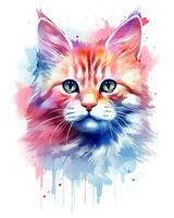 Aquarell Gemälde bunt Katze Gesicht ist gezeigt Weiß Hintergrund foto