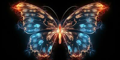 ai generiert. ai generativ. fraktal Röntgen glühend Schmetterling Insekt Fehler dekorativ Vorlage. Grafik Kunst foto