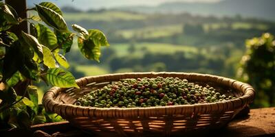 ai generiert. ai generativ. Kaffee Bohnen Plantage Natur draussen Landschaft. Grafik Kunst foto