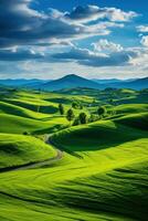 friedlich Landschaft mit rollen Grün Hügel foto