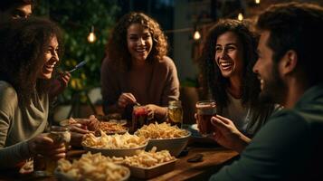 Gruppe von freunde genießen Getränke und Snacks foto