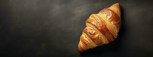 generativ ai, frisch Croissant auf dunkel Hintergrund mit Kopieren Raum, Französisch Bäckerei foto