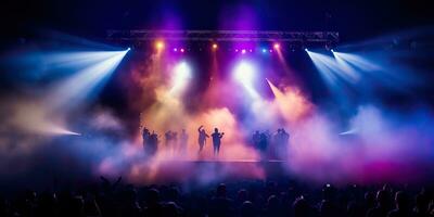 ai generiert. ai generativ. Bühne Szene Veranstaltung Nacht Leben Konzert Show Scheinwerfer Leistung Hintergrund. Grafik Kunst foto