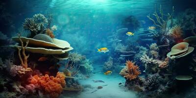 ai generiert. ai generativ. Marine nautisch unterseeisch Wasser Ozean Seelandschaft wild Natur Welt. Tauchen Abenteuer erkunden Sicht. Grafik Kunst foto